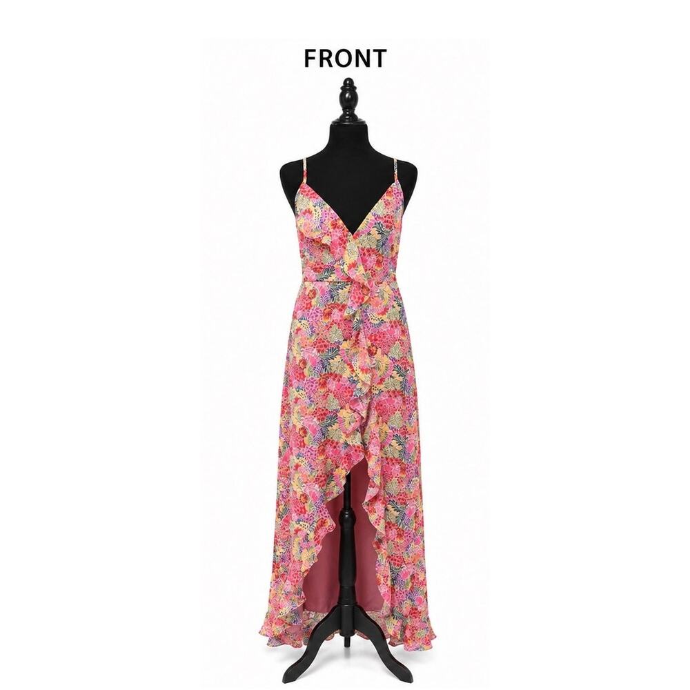 VICI Tropical Floral Hi Low Maxi Dress Open Back Cruise Resort Wedding S NWOT - Picture 2 of 11
